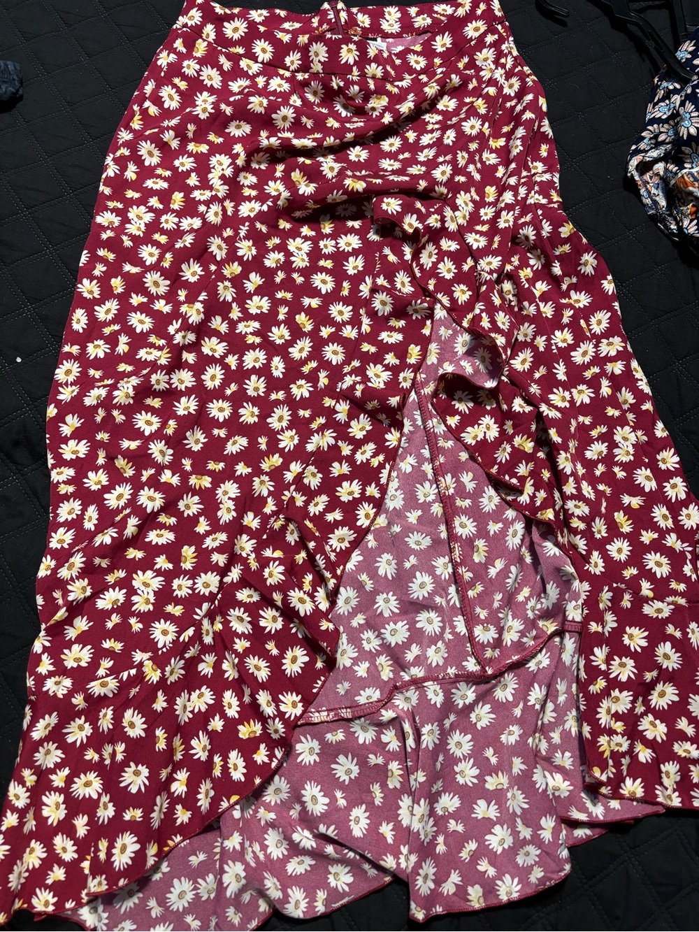SHEIN Maroon Daisy Ruffle High-Low Skirt